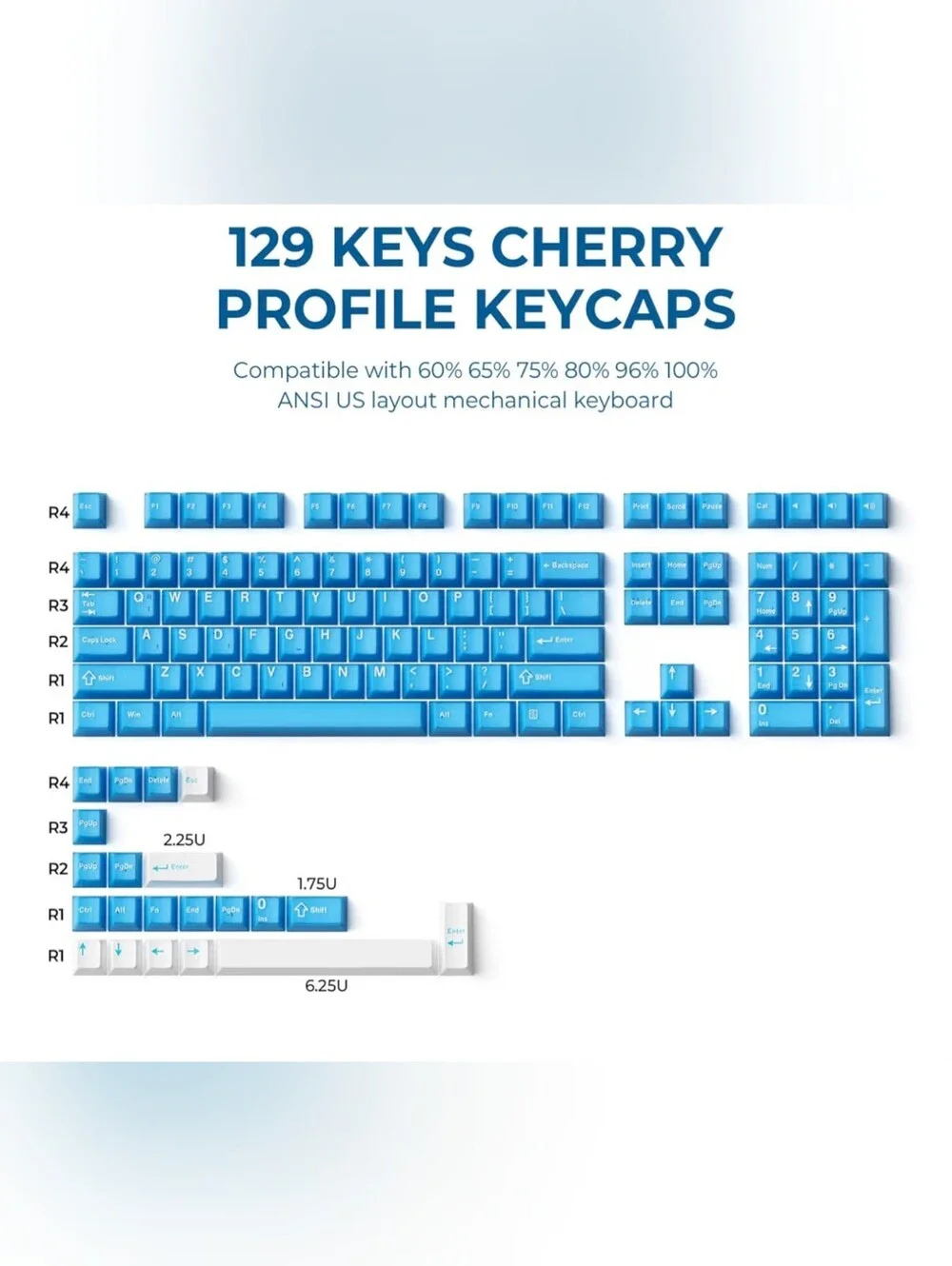 XVX Cambridge Blue Keyboard Keycaps Double Shot 129 PBT Keycaps